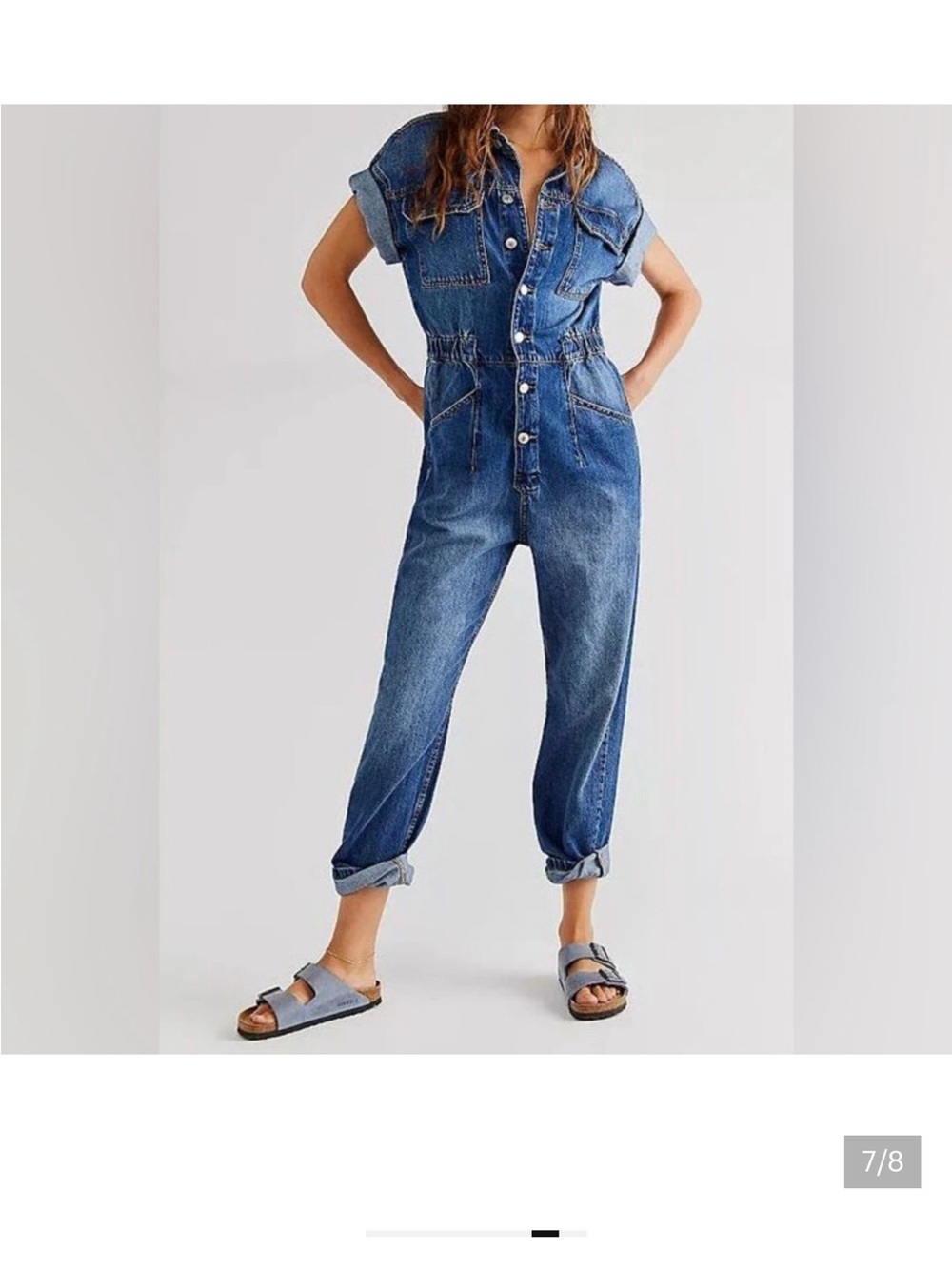 We the Free Marci Denim Jumpsuit Size XL Coveralls Blue Short Sleeve Cotton